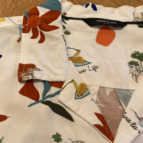 Kenneth Cole Shirt Mens White Button S/S Italy Viva La Vita Live Life LARGE 2024 - Picture 6 of 9
